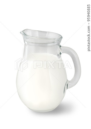 Glass jug of fresh milk isolated on white background. Glass jug of fresh milk isolated on white background. 95940885