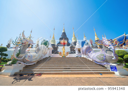 Wat Ban Den pagoda, a buddhist temple. Thai architecture temple golden holy shrines light religious, Northern Chiang Mai, Thailand. Wat Ban Den pagoda, a buddhist temple. Thai architecture temple golden holy shrines light religious, Northern Chiang Mai, Thailand. 95941348