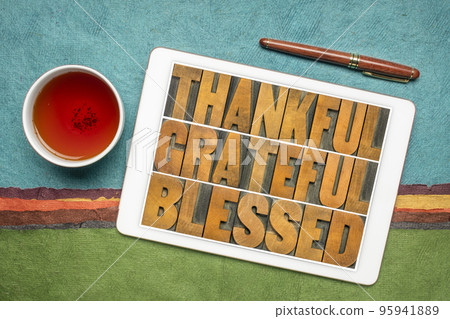 thankful, grateful and blessed - letterpress typography thankful, grateful and blessed - letterpress typography 95941889