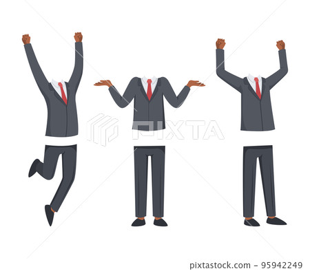 Male character constructor. Human body in suit with hand gestures for full length boy creation cartoon vector illustration Male character constructor. Human body in suit with hand gestures for full length boy creation cartoon vector illustration 95942249