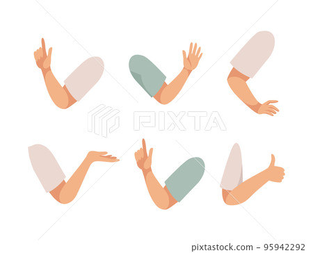 Male character constructor. Arms and hand gestures, human body parts for boy creation cartoon vector illustration Male character constructor. Arms and hand gestures, human body parts for boy creation cartoon vector illustration 95942292
