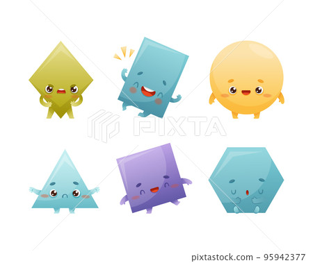 Funny Geometric Shape Character with Different Face Expression Vector Set 95942377