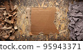 Cardboard torn edge and brown ripped paper on chipboard plywood background. Recycling concept 95943371