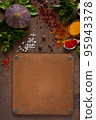 Variety of spices and herbs at table background. Cooking concept and ingredients 95943378