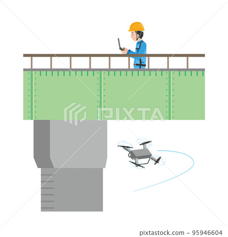 A worker uses a drone to inspect a bridge A worker uses a drone to inspect a bridge 95946604
