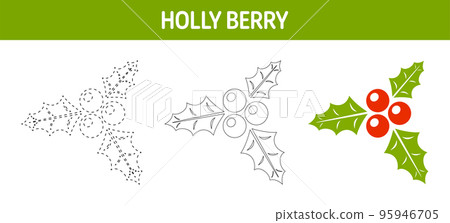 Holly Berry tracing and coloring worksheet for kids Holly Berry tracing and coloring worksheet for kids 95946705