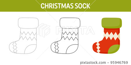 Christmas Sock tracing and coloring worksheet for kids Christmas Sock tracing and coloring worksheet for kids 95946769