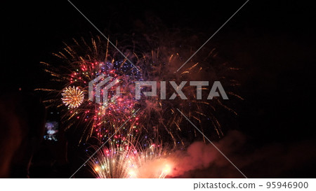 festive fireworks. 2023, 2024 christmas happy holiday. new year concept. calendar numbers. christmas 2023 celebration. birthday. holiday date. sky fireworks colorful. cheerful good holiday mood 95946900