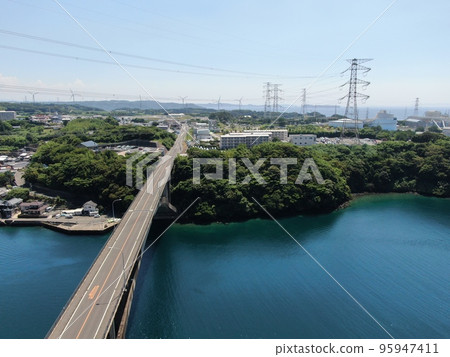 Aerial view of Sototsu Ohashi Bridge over the beautiful sea of Sototsuura Aerial view of Sototsu Ohashi Bridge over the beautiful sea of Sototsuura 95947411