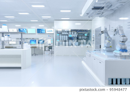 White futuristic digital laboratory interior in semiconductor manufacturing factory White futuristic digital laboratory interior in semiconductor manufacturing factory 95948477