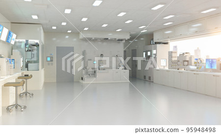 White futuristic laboratory interior in semiconductor manufacturing factory White futuristic laboratory interior in semiconductor manufacturing factory 95948498