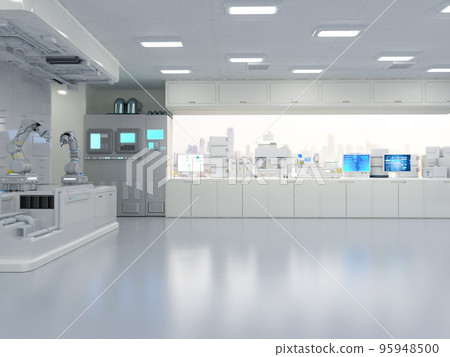 White futuristic laboratory interior in semiconductor manufacturing factory 95948500