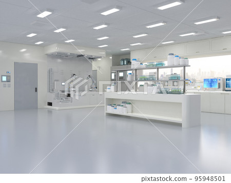 White futuristic laboratory interior in semiconductor manufacturing factory White futuristic laboratory interior in semiconductor manufacturing factory 95948501