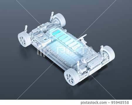 Electric car with pack of battery cells module on platform 95948558