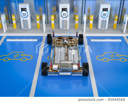 Electric car battery plug in with ev charging station Electric car battery plug in with ev charging station 95948569