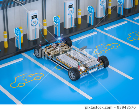 Electric car battery plug in with ev charging station Electric car battery plug in with ev charging station 95948570