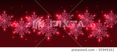Christmas digital web banner with sparkling snowflakes in futuristic glowing style on red background 95949161