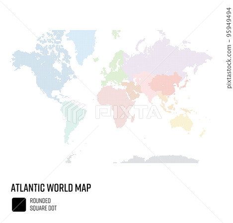 World map dots Grouped by region of the world centered on the Atlantic Ocean 95949494