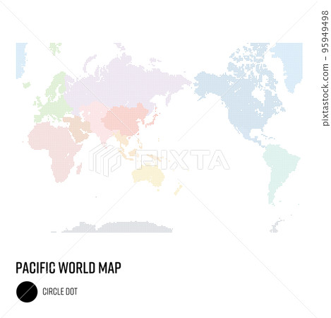 World map dots Grouped by region of the world centered on the Pacific Ocean 95949498