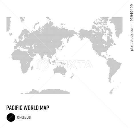 World map dots Grouped by region of the world centered on the Pacific Ocean 95949499