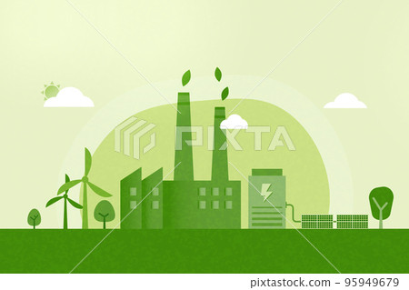 Green industry and alternative renewable energy.Green eco friendly cityscape background.Ecology and environment concept.Vector illustration. 95949679