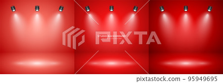 Empty red studio abstract backgrounds with spotlight effect. Product showcase backdrop. Stage lighting. Vector illustration 95949695