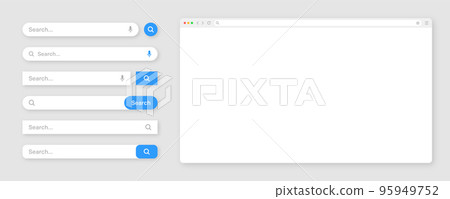 Blank internet browser window with various search bar templates. Web site engine with search box, address bar and text field. UI design, website interface elements. Vector illustration 95949752