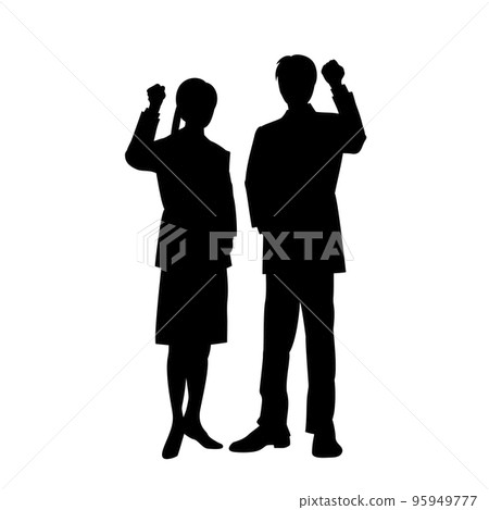 做膽量姿勢的社會成員的剪影 95949777