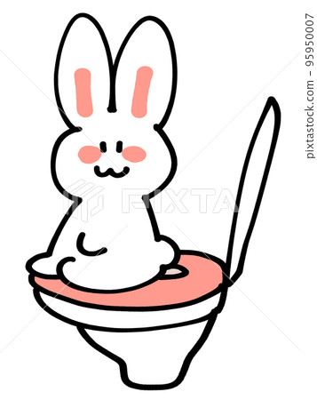 Illustration material of a loose rabbit sitting on a toilet in the toilet Illustration material of a loose rabbit sitting on a toilet in the toilet 95950007