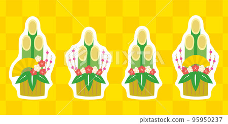 新年手寫插圖 門松貼紙套裝 新年手寫插圖 門松貼紙套裝 95950237