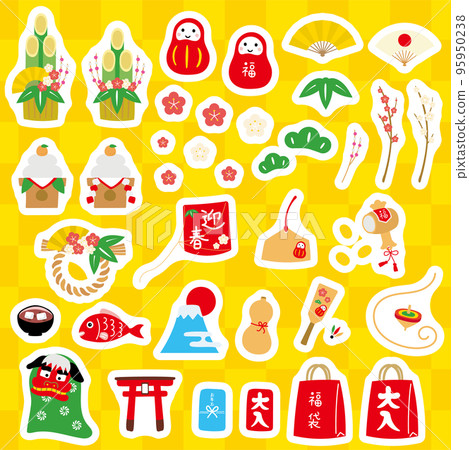新年手寫插圖圖標貼紙集 新年手寫插圖圖標貼紙集 95950238