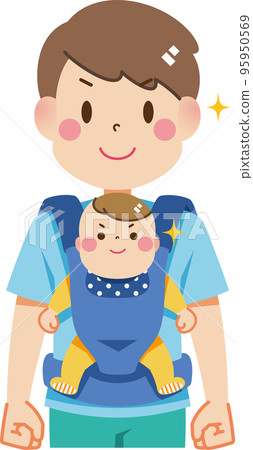 Dad holding a baby with a forward-facing cuddle string Dad holding a baby with a forward-facing cuddle string 95950569