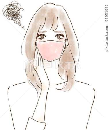 一名年輕女子戴著防流感面具的插圖 95951952