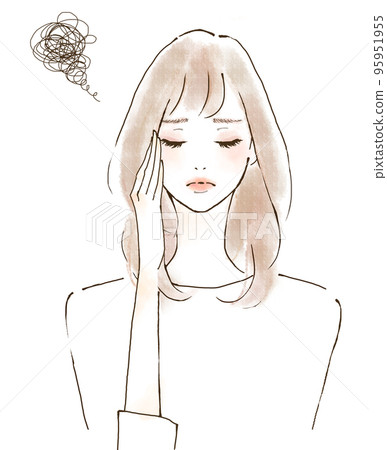 Illustration of a woman suffering from PMS and poor health 95951955