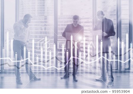 Bar graph on the background of a business center with a manager at the window Bar graph on the background of a business center with a manager at the window 95953904