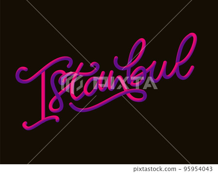 Istanbul. Hand lettering. Vector logo of Istanbul in black color with seagulls on white background. souvenir products, banner emblem, travel blog social media, brochure, flyer. Digital illustration. Istanbul. Hand lettering. Vector logo of Istanbul in black color with seagulls on white background. souvenir products, banner emblem, travel blog social media, brochure, flyer. Digital illustration. 95954043