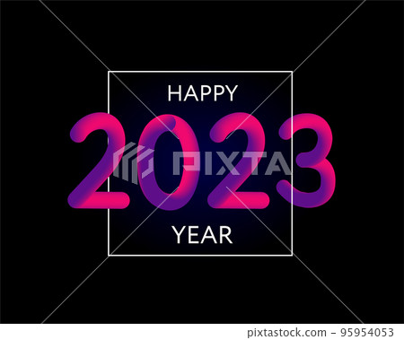 Happy new year 2023 future metaverse neon text neon with metal effect, numbers and futurism lines. Vector greeting card, banner, congratulation poster 3d illustration. Modern trendy electronic light 95954053