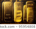Stack of gold bars at finance vault 95954808