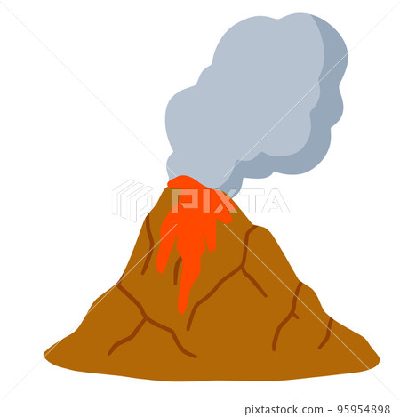 Volcanic eruption. Red hot lava and geological activity. Natural disaster. Destruction of the mountain. Volcanic eruption. Red hot lava and geological activity. Natural disaster. Destruction of the mountain. 95954898