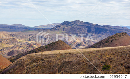 Colorful spectacular valley panorama in Gareja desert. Georgia Colorful spectacular valley panorama in Gareja desert. Georgia 95954947