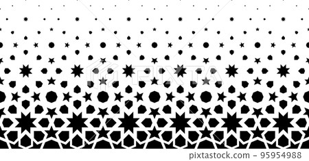 Geometric pattern of black figures on a white background. Seamless in one direction.SCALE method Geometric pattern of black figures on a white background. Seamless in one direction.SCALE method 95954988