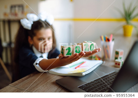 Homeschooling during quarantine. Online remote learning. Covid-2019. 95955364