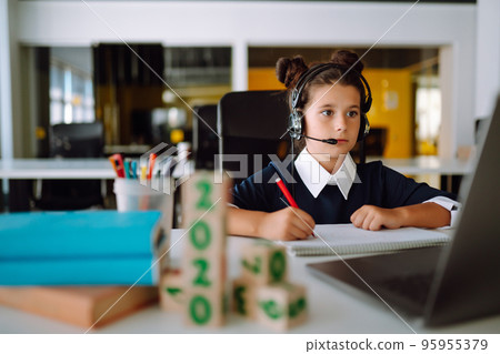 Homeschooling during quarantine. Online remote learning. Covid-2019. Homeschooling during quarantine. Online remote learning. Covid-2019. 95955379