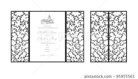 Gate fold laser cut Ornamental wedding invitation card template. Design for laser cut or die cut template. Gate fold laser cut Ornamental wedding invitation card template. Design for laser cut or die cut template. 95955561