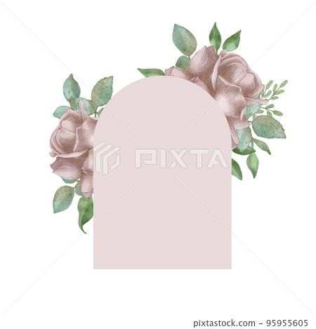 Beautiful wedding arch with watercolor flowers Roses and leaves. Vector holiday illustration in vintage style. Floral design. 95955605