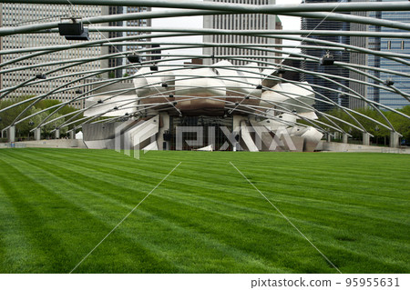 CHICAGO, ILLINOIS, UNITED STATES - May 12, 2018: Jay Pritzker Pavilion at Millennium Park in Downtown. Large open-air concert hall 95955631