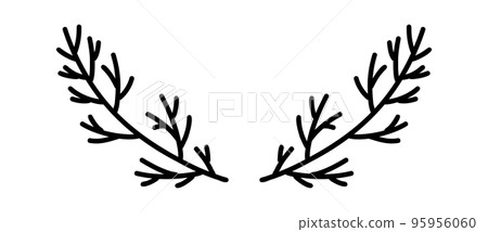 Doodle floral laurel. Hand drawn tree branches with leaves and flowers. illustration 95956060