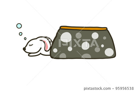 Illustration of a rabbit sleeping on a kotatsu 95956538