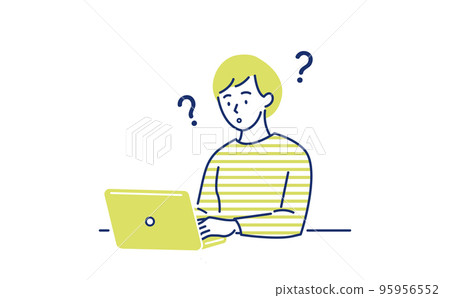 “我不知道”的表情一個女人看著筆記本電腦 95956552