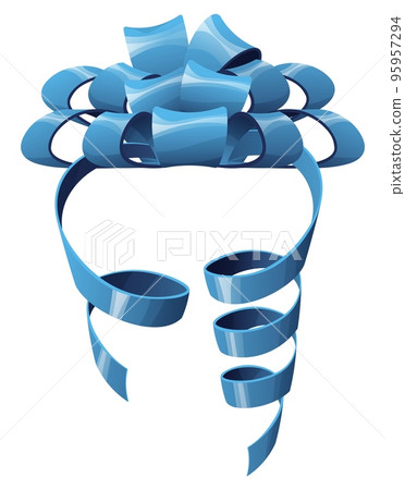 Large satin bow to decorate holiday backgrounds, invitations, cards, etc. Shiny ribbon to decorate a gift. Festive decor element. Christmas mood, birthday. Vector cartoon illustration 95957294